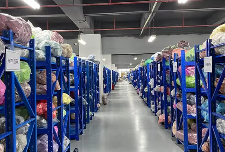 Blue warehouse racks holding bagged silicone products